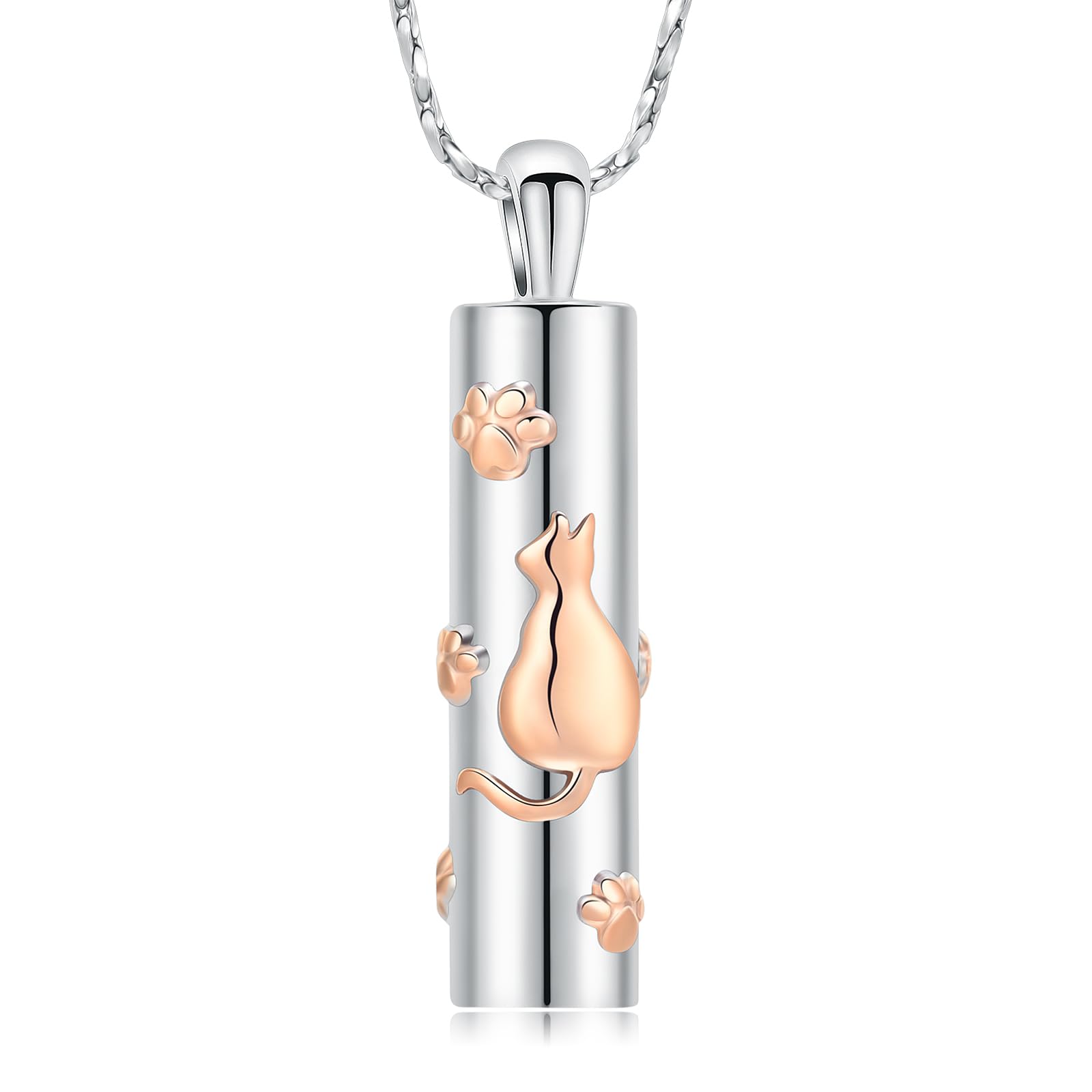 QGJNSGC Urn Necklace for Ashes Pet Paw Print Cylinder Necklace for Ashes for Women Pendant Keepsake for Ashes Memory Cremation Jewelry for Pet Cat's/Dog's Ashes