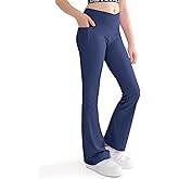 Nutyomi Girls Flare Yoga Leggings Cross High Waisted Flared Pants Dance Cute Activewear Kids Pants with Pockets 5-13 Years