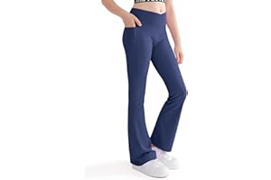 Nutyomi Girls Flare Leggings Cross High Waisted Yoga Dance Pants Kids Bell Bottom Pants with Pockets 5-13 Years