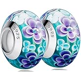 2pcs Handmade Authentic 925 Sterling Silver Murano Glass Charms for Pandora Bracelets, Murano Flowers Charms, Jewelry Gifts for Women,Gifts for Mothers on Mother's Day