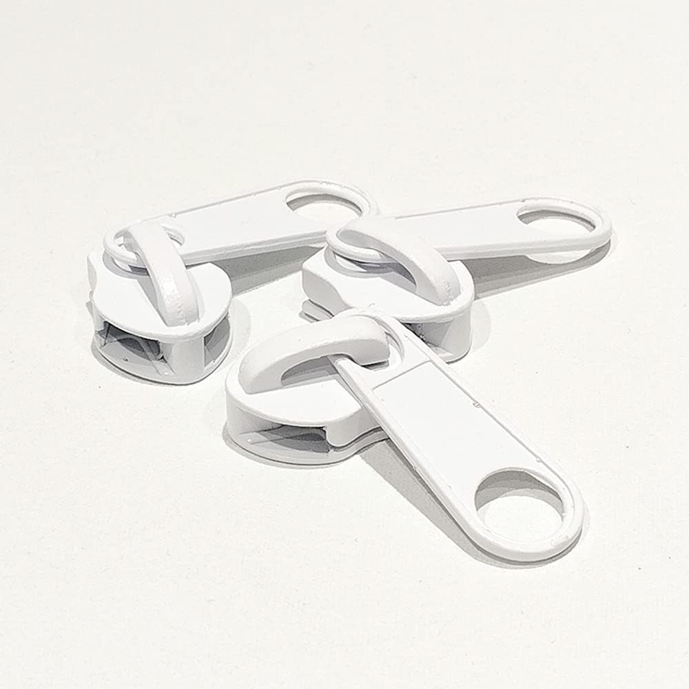 Injected Zipper Sliders 26 Pieces/Tube, Metal Sliders for Sewing and Repair Zippers, Zipper Puller, White Sliders, (10#, 101)