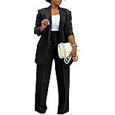LROSEY 2 Piece Outfits for Women Dressy Double Breasted Blazer Jackets High Waisted Wide Leg Pants Suits Set Casual Business