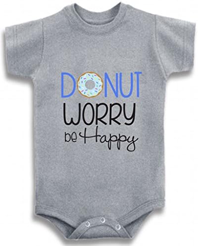 Gray Crew Neck Baby Tee Time Boys' Donut worry be happy funny One piece 6-12 Months
