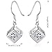 KOREA-JIAEN Fashion Jewelry Chests S925 Sterling Silver Plated Base Dangle Earrings (Cube)