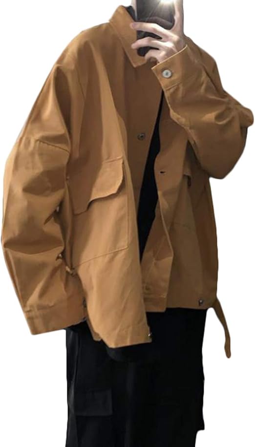 Amazon Bscool ジャケット メンズ ゆったり デニムジャケット 無地 ブルゾン ビックシルエット オシャレ ジャンパー ファッション ショート丈 アウター ストリート系 春 秋 ジージャン コート ジャケット 通販