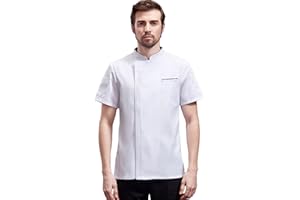 LENMIPOT Unisex Zipper Chef Coat Short Sleeve Multi-Pockets Chef Jacket Back Mesh Chef Shirt