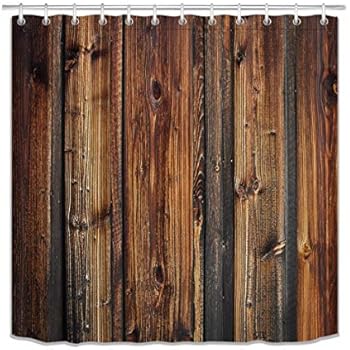 Rustic Brown Wood Panel Shower Curtain Farmhouse Style Wooden T