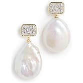 SHASHI Women's Emerald Baguette Cleo Earrings, Gold/Pearl, One Size
