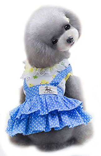 Freerun Pet Puppy Small Dog Cat Clothes Cute Polka Dots Breathable Cotton Princess Dress - Blue, XL