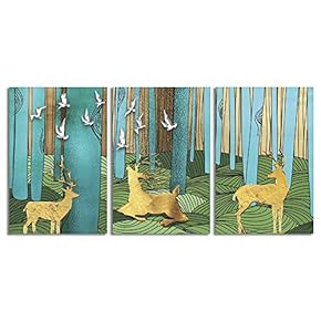 NWT Canvas Wall Art Abstract Deer in Forest...
