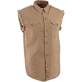 Mens Classic Light Weight Cotton Cut Off Button Down Sleeveless Shirt with Frayed Sleeves Many Colors