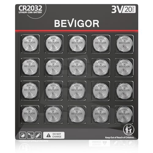 BEVIGOR 2032 Battery Compatible with AirTag CR2032 Lithium 3V Coin Battery for Child Safety, Suitable for Key Fobs, Smart Sensors, Scales, Candles and More (CR2032-20P)