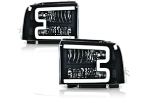 PIT66 LED Headlights, Compatible with 2005-2007 Ford F250 F350 F450 F550 Super Duty/ 2005 Ford Excursion,(Not Fit Sealed Beam Headlight model) Smoky Lens Black Housing Clear Reflector