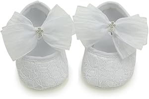Nihao Baby Girls White Baptism Shoes and Headband Set Christening Dress Shoes
