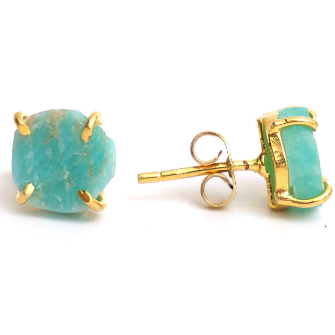 Photo 1 of Gempires Natural Raw Green Amazonite Prong Setting Stud Earrings For Women Gemstone Handmade Everyday Wear Earrings Gifts For All Occasions