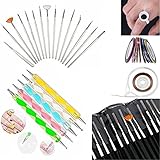 Glam Hobby 20pc Nail Art Manicure Pedicure Beauty Painting Polish Brush and Dotting Pen Tool Set for Natural, False, Acrylic and Gel Nails