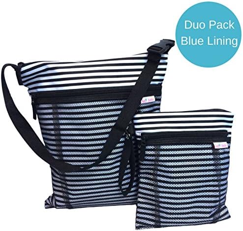 Waterproof Wet and Dry Bag Duo Pack - Best for Cloth Diapering, Swimming, Potty Training - With Waterproof Seams, 2 Pockets and Handy Straps - Medium and Large (aqua blue PUL pull-out liner)