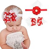 Habibee 2 Packs Baby Girls Headbands Christmas Hair Bows Bands for Girl Feather and Flower Hair Accesories