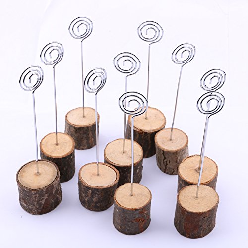 Wooden Base Place Card Holders, Dedoot Rustic Real Wood Base Table Number Holder Party Decoration Card Holders Picture Memo Note Photo Clip Holder- Pack of 30