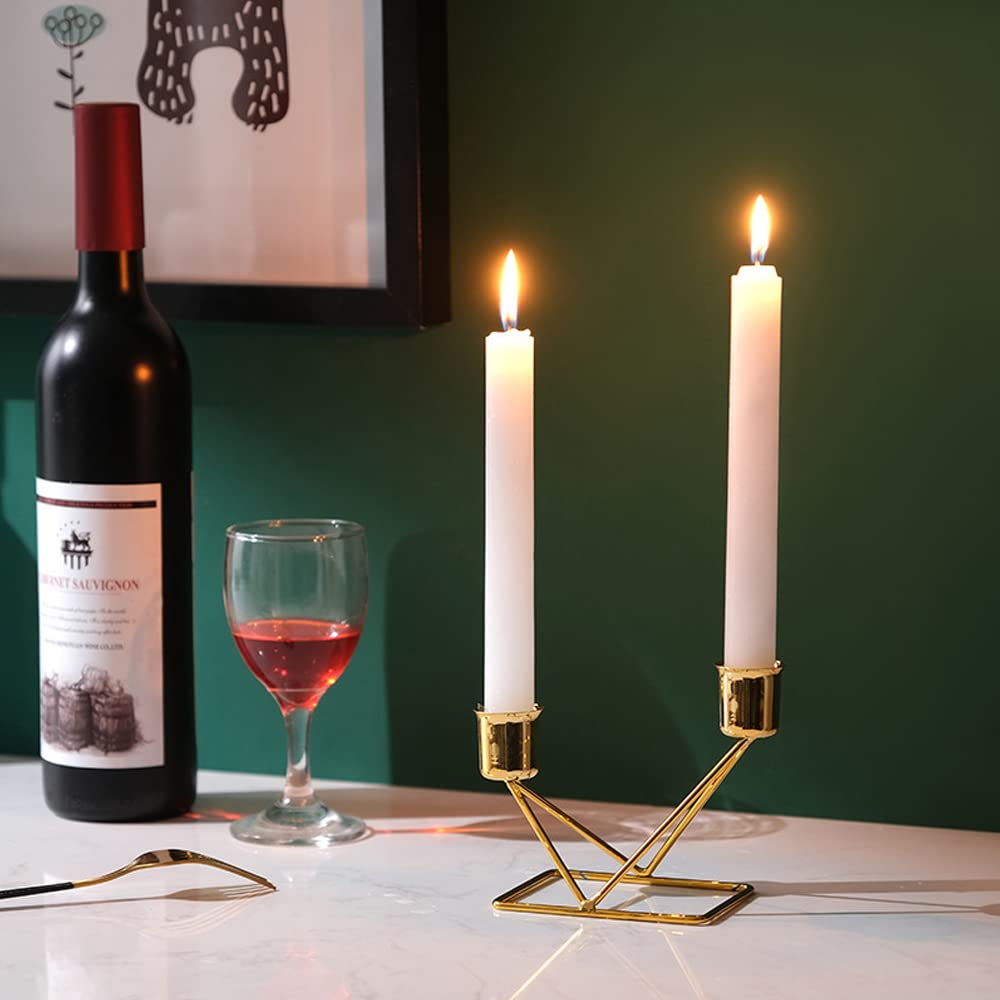 Hosoncovy Metal Taper Candle Holder Candlestick Holder Tealight Candle Stand Decorative Candle Holder Tealight Holder for Table Wedding Party Home Decoration (2 Arms)