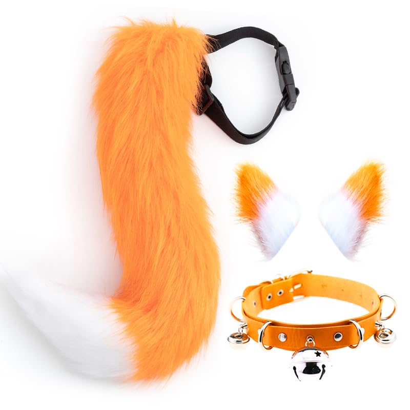 DRESHOW Fox Faux Fur Tail Cat Ears Hair Clip Halloween Party Costume Neck Choker Cosplay Set for Adult — image 1