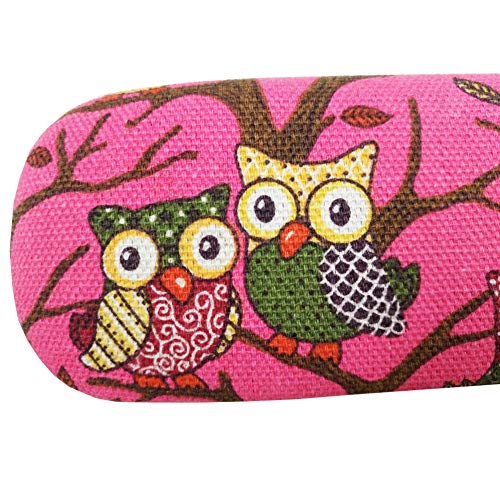 Lesirit Hard Shell Eyeglass Case Glasses Holder (Owl-Hot Pink)