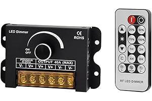 Gaicabi 12v LED Dimmer Switch with Remote Control &Timer Function, DC 5-24V 40A Aluminum Housing PWM Dimming Controller