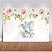 Mehofoto Elephant Baby Shower Backdrop Pink Elephant Floral Birthday Background 7x5ft Vinyl Baby Girls Baby Shower Birthday Party Banner Backdrops