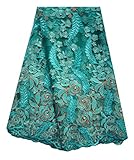 SanVera17 African Lace Net Fabrics Nigerian French Fabric Rope Embroidered and Manual Beading Guipure Cord Lace for Party Wedding 5 Yards (Sky Blue)