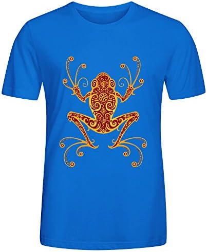 Intricate Red And Yellow Tree Frog Men's Round Neck T Shirts Blue