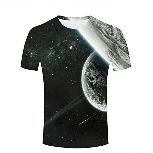 Survivcorner Fun 3D Graphic Printing Men T Shirts Planets nearby Bight Stars Casual Novelty Tees Round Neck T-Shirts S