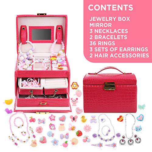 DRESS 2 PLAY Pretend Play and Dress Up Little Girls Jewelry for Girls 34 Piece Jewelry Set and Accessories Playset with Jewelry Box, Rings, Bracelets, and Necklaces and More