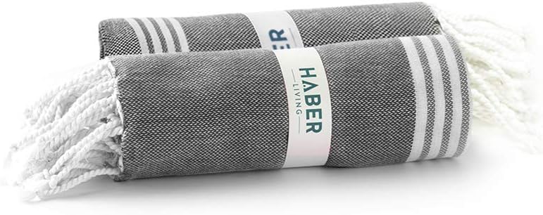 HABER Premium Beach Towel, 37" X 70", 100% Long Staple Cotton, This Fouta Towel That Dries Fast (Pack of 2, Beach Towel, Grey)