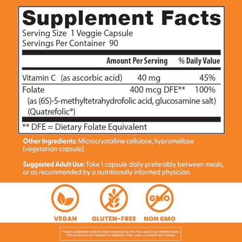 DOCTOR’S BEST FULLY ACTIVE FOLATE WITH QUATREFOLIC400 MCG, HEALTHY MOOD, MEMORY, CIRCULATION, WELL-BEING, 90 VC