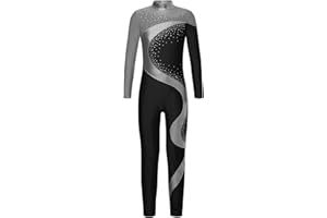 Jizyo Kids Girls One Piece Unitard Long Sleeve Mock Neck Dancewear Full Body Catsuit Gymnastics Dance Jumpsuit