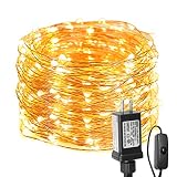 LE Fairy Lights with Switch, 66ft 200 LED, Plug in, Waterproof, Warm White, Indoor Outdoor Decorative Copper String Light for Bedroom Wall, Patio, Party, Wedding Centerpieces, Dorm Room Décor and More