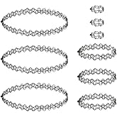 DreamAug 90s Tattoo Choker Necklace, Bracelet & Ring Set – 9 Pieces Black Stretch Gothic Jewelry (3 Necklaces, 3 Bracelets, 3 Rings) – Retro Grunge Aesthetic Accessories for Women