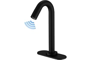 BWE Touchless Bathroom Sink Faucet, Black Automatic Motion Sensor Faucet,Hand-Free Electric Smart Commercial Sink Faucet,with Hole Cover Plate and Control Box,Battery or Plug-in Powered