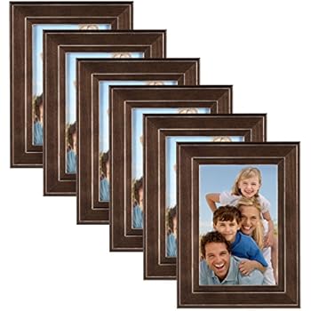 DesignOvation Kieva Solid Wood Picture Frames, Distressed Espresso Brown 4x6, Pack of 6