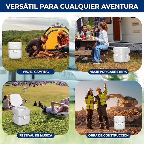 SereneLife Inodoro Portátil de 22 Litros, Toilette a Prueba de Fugas con Tanque Desmontable, Sistema de Descarga, Indicador de Nivel, Bolsa de Transporte y Pulverizador para Camping