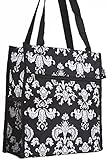 World Traveler Black Floral Damask Travel Tote Bag 12-inch
