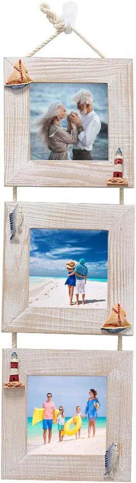 MUAMAX 4''x4'' Triple Picture Photo Frames Set of 3 Collage Samll Rustic Picture Frames Rustic Home Décor, Rustic Grey