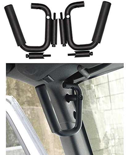 POMAR Front Grab Handles Grip Handle For Jeep Wrangler JK JKU Sports Sahara Freedom Rubicon X & Unlimited X 2/4 door Roll Bar 2007-2017 -Pair (Black)