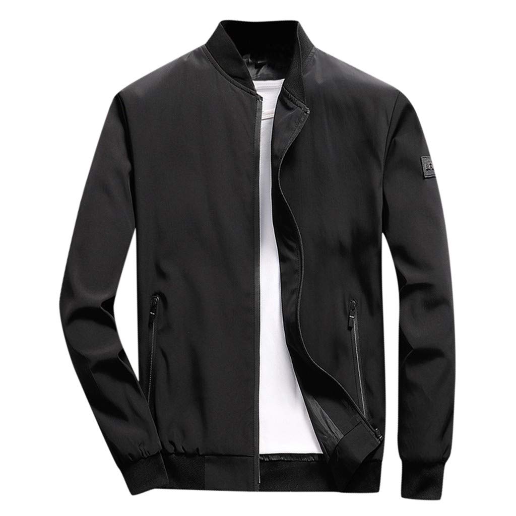 FankleSale Unisex Casual Slim Fit Lightweight Zipper Windbreakers Bomber Jacket Coat Autumn Winter Outerwear(Black,L)