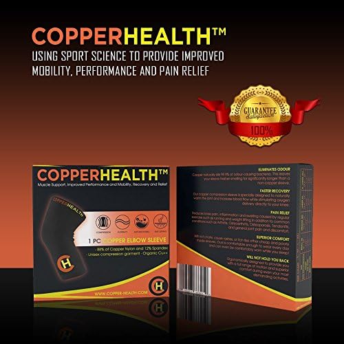 CopperHealth - Compression Elbow Sleeve, Guaranteed Highest Copper Content. Best Copper Infused Elbow Support For Workouts, Golfers And Tennis Elbow Brace. Copper Elbow Sleeve for Men and Women-single