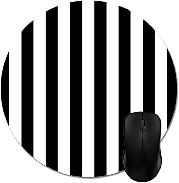 Round Mouse Pad Black White Stripes Mousepad 20 cm Trendy