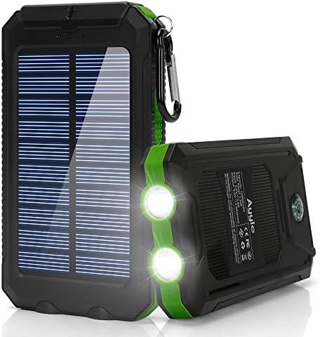 Solar Charger,10000mAh Solar Power Bank Portable External Backup Battery Pack Dual USB Solar Phone Charger with 2LED Light Carabiner and Compass for Your Smartphones (Green)