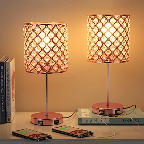 USB Touch Control Crystal LampRose Gold Crystal Lamp Set of 2 with