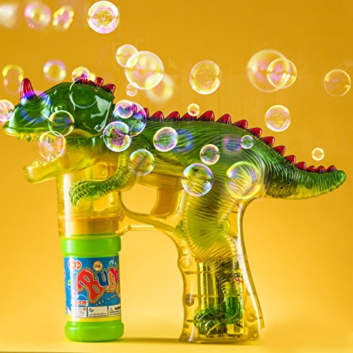 Prextex 2-Pack Dinosaur Bubble Gun Shooter Light Up Bubbles Blower with LED Flashing Lights and Sounds Dinosaur Toys for Kids, Toys Boys and Girls