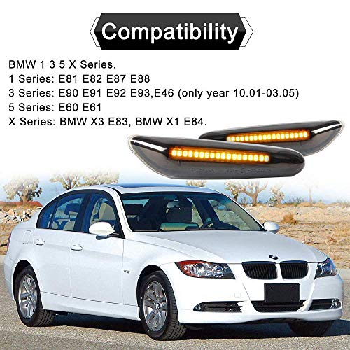 JSBOYAT LED Side Marker Turn Signal Light for BMW E81 E82 E87 E88 E90 E91 E92 E93 E46 E60 E61 X3 E83 X1 E84 Smoked Lens, 2 Pack (Amber)